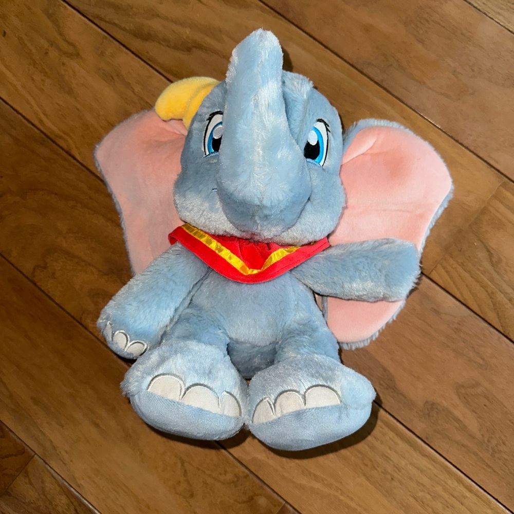 Disney Dumbo Blue Elephant Plush with Pink Ears and Red Scarf